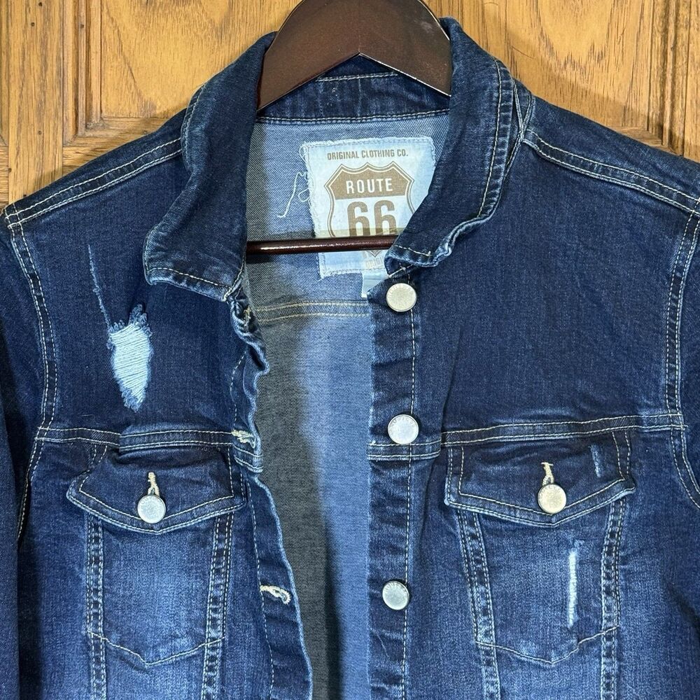 Vintage Route 66 Denim Blue Jean Jacket Womens L USA Trucker 90s Y2K Cowgirlcore